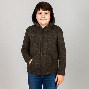 CD COPPER DENIM Boys Gray Black Full Zip Hooded Sweater Lightweight Warm, Sz 7